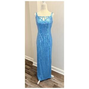 Adrianna Papell Vintage y2k Sequin Gown Light Blue Formal Prom Dress Sz 10